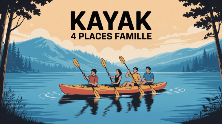 Famille en kayak 4 places sur lac bleu calme