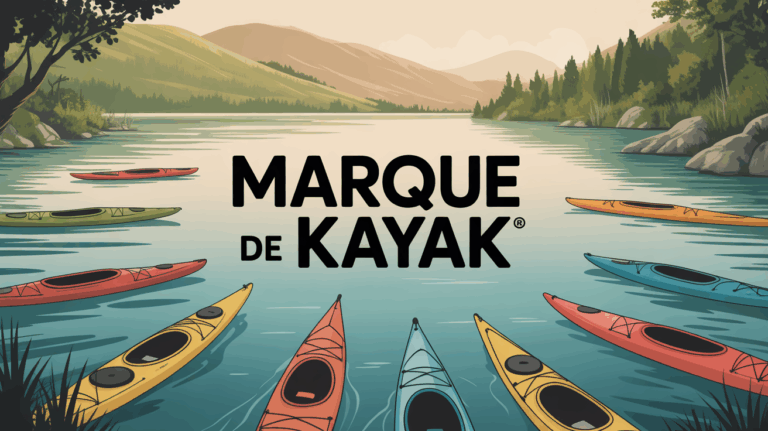 Vue d'ensemble avec kayaks sur lac et rivière, marque de kayak