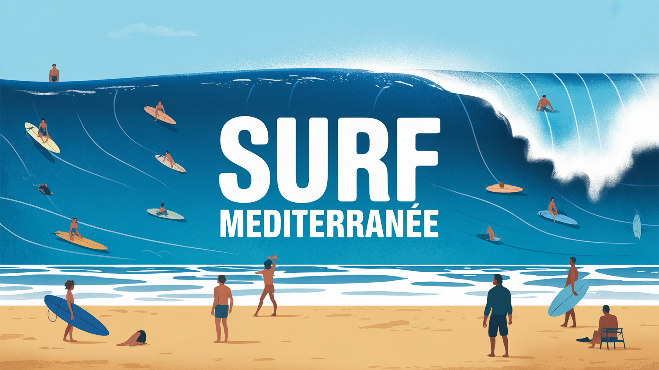 surf mediterranee vague bleue plage surfeurs silhouette