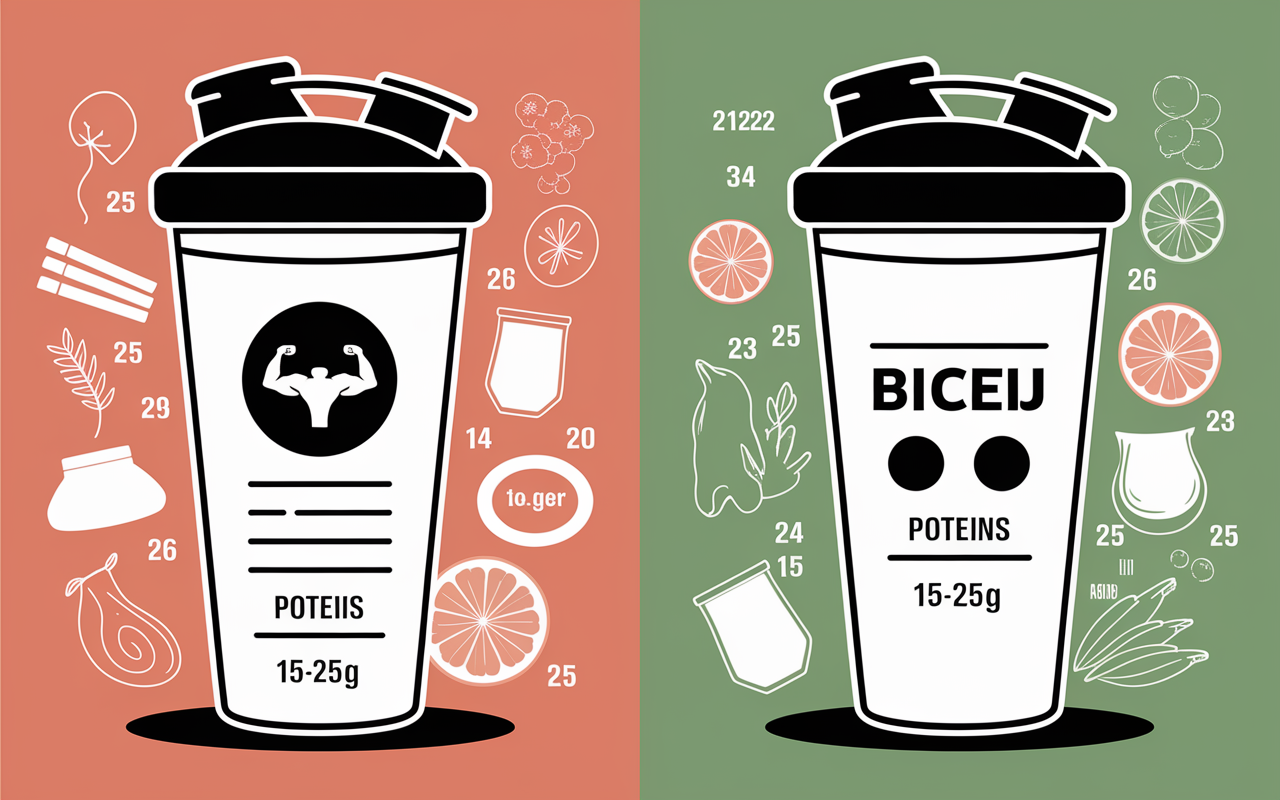 Shakers illustrant protéines en poudre et substituts, focus apports nutritionnels