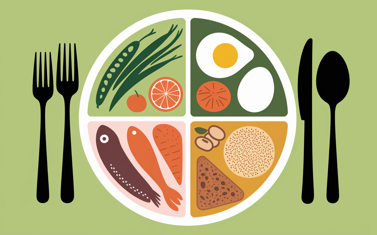 assiette equilibree legumes proteines feculents