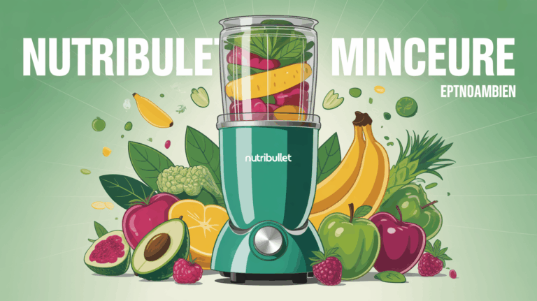 Nutribullet Minceur avec fruits et légumes en mouvement autour d’un bol mixeur