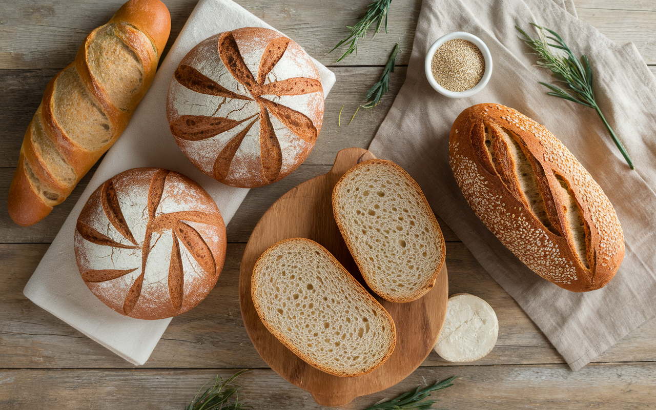 Selection pain complet regime, etiquette farine T150, boulangerie