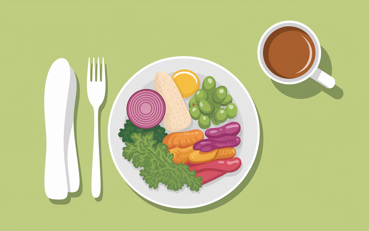assiette équilibrée soir, légumes, protéines, tisane