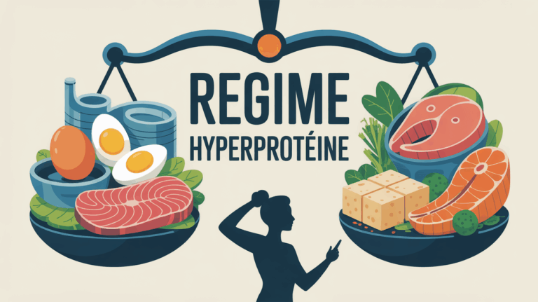 Regime hyperproteine illustration balance et aliments proteines