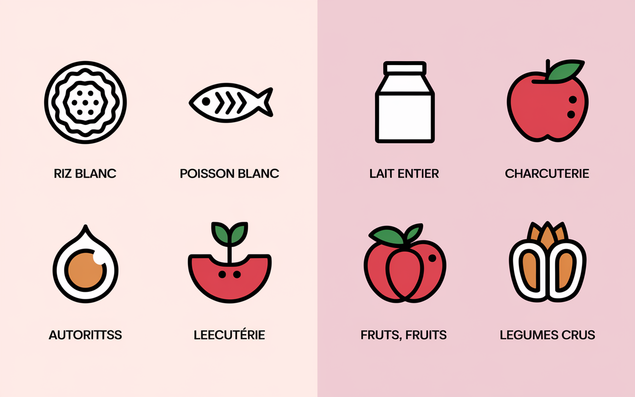tableau visuel aliments regime sans residus autorises et interdits