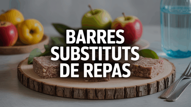 Barres substituts de repas avec fruits et eau sur plateau