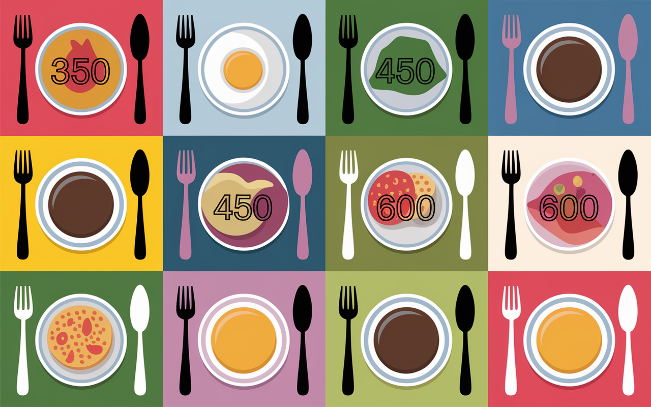 Calories petit-dejeuner, portions, profils, tableau stylise