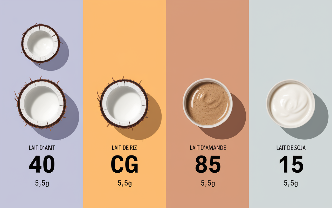 tableau ig cg glucides lait de coco riz amande soja