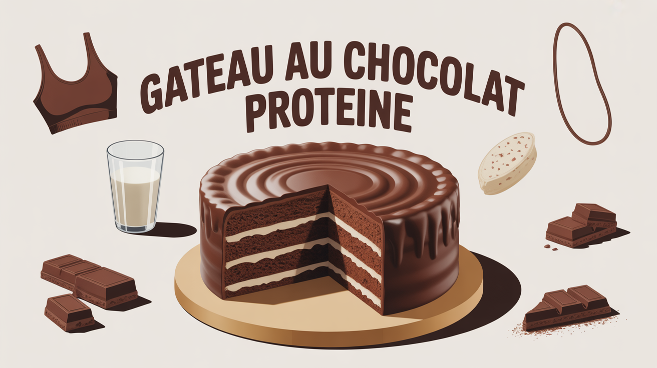 gâteau au chocolat protéiné moelleux part découpée éléments sportifs