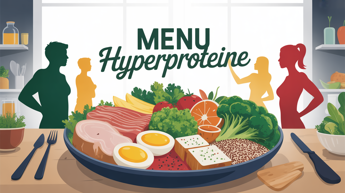 Assiette healthy menu hyperproteine avec aliments riches en protéines