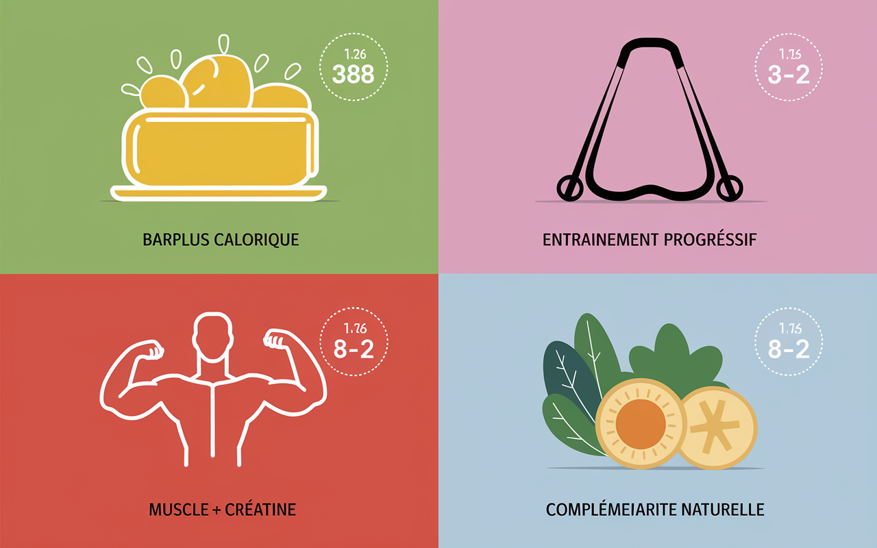 Infographie piliers pack prise de masse efficace nutrition entraînement