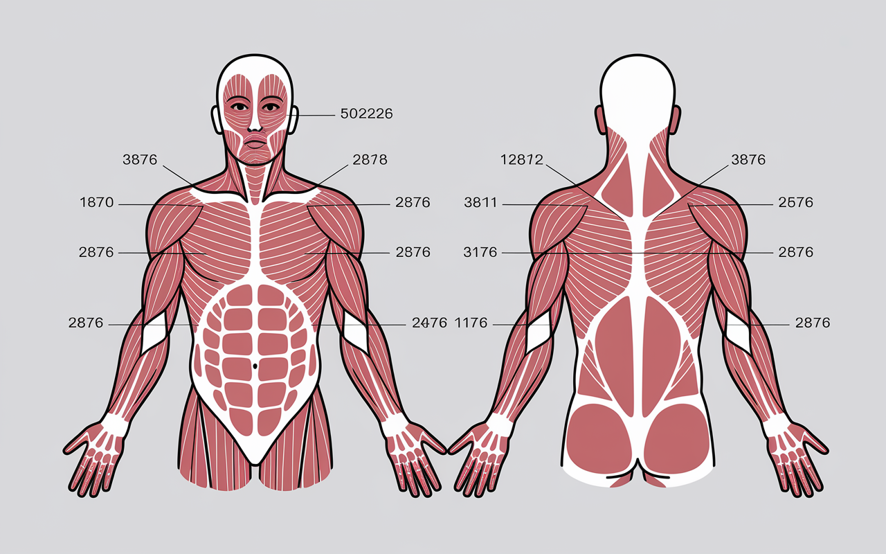 schéma haut du corps muscles nommés légende