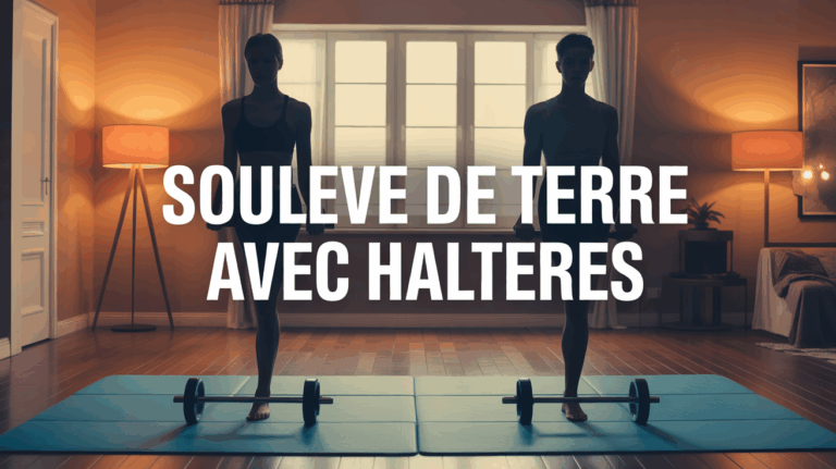 Scène souleve de terre avec haltères posture droite salle maison