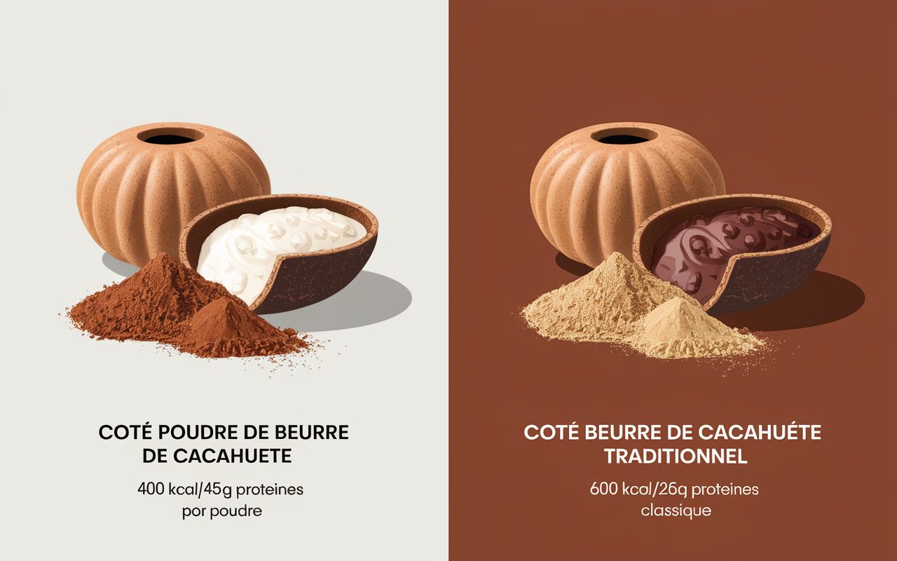 Tableau nutritionnel poudre de beurre de cacahuète versus beurre traditionnel