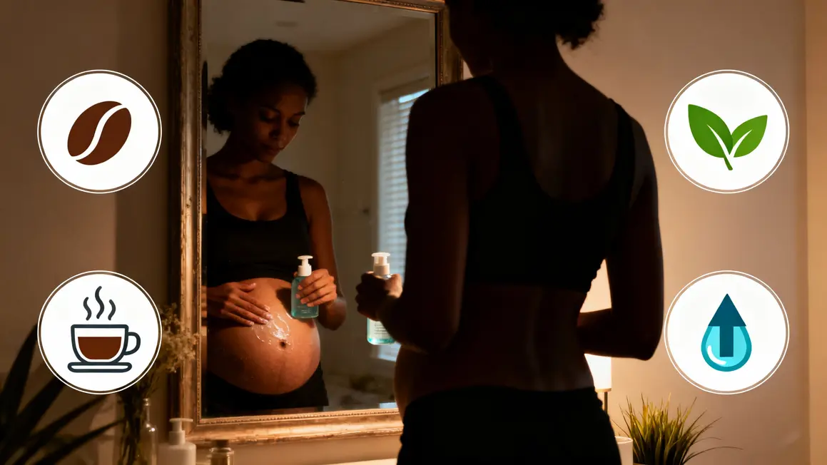 Application gel brûleur de graisse sur ventre devant miroir