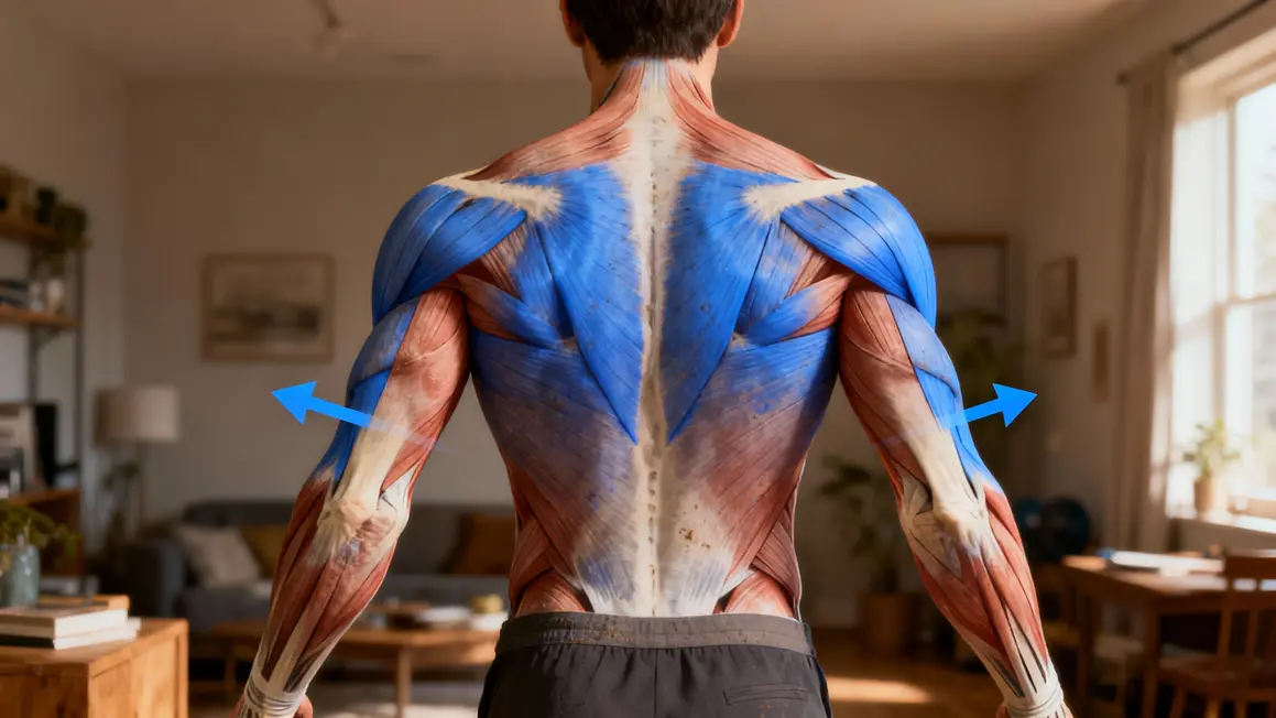 muscle grand dorsal surligné et mouvements bras