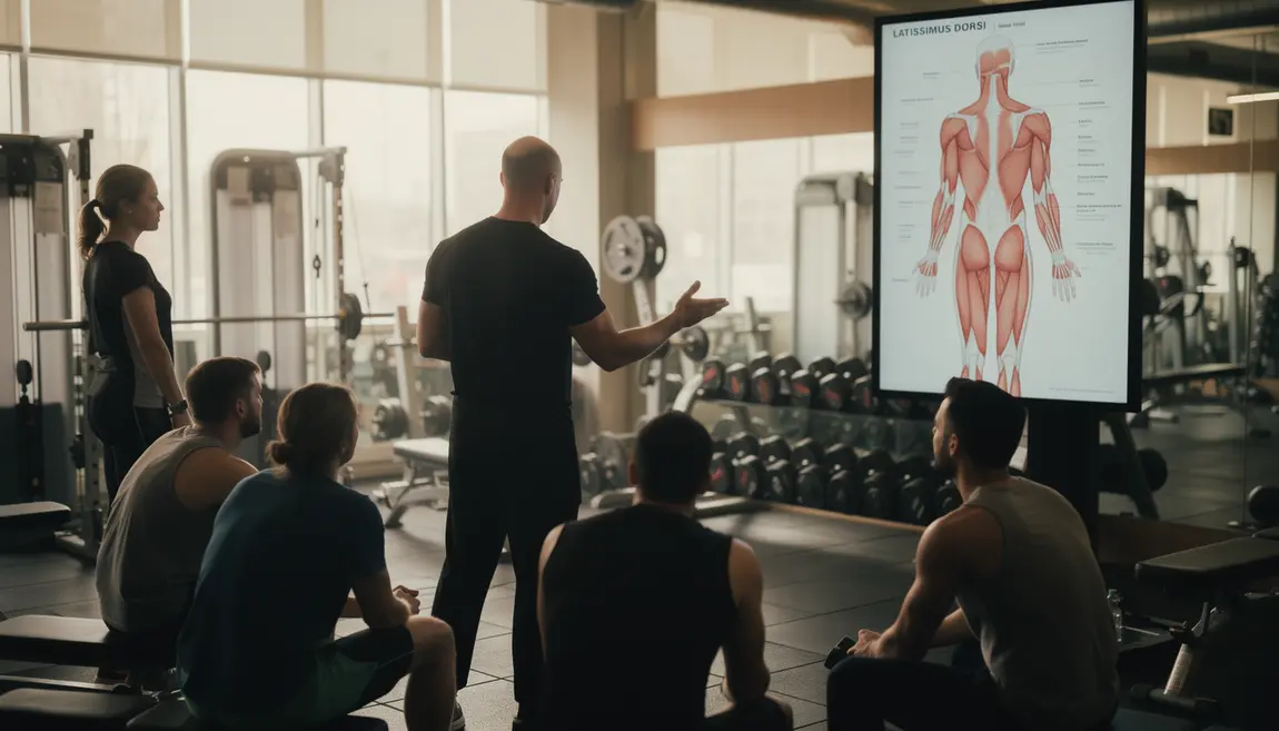 coach expliquant le grand dorsal en salle de sport