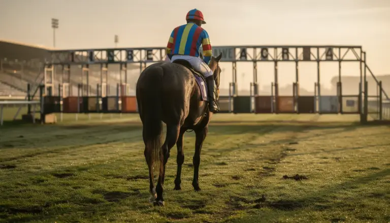 jockey professionnel sur cheval au lever du jour