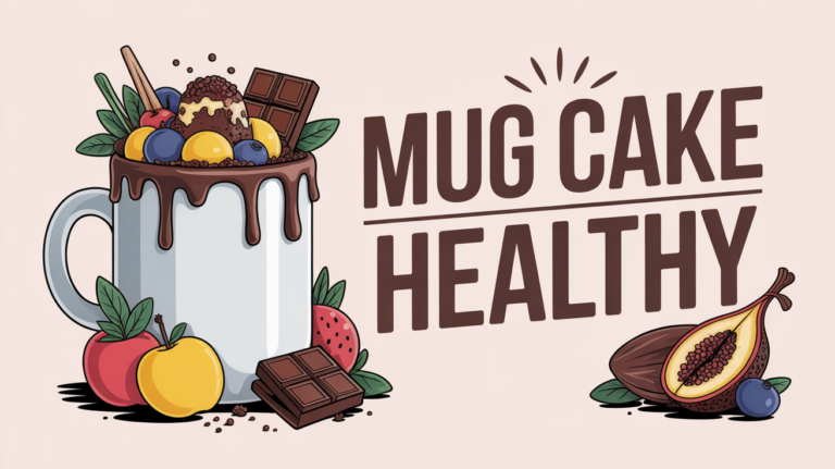 flatlay mug cake healthy cacao avoine fruits amandes skyr