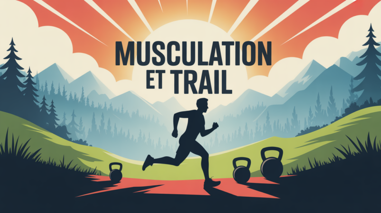 illustration musculation et trail coureur montagne haltères
