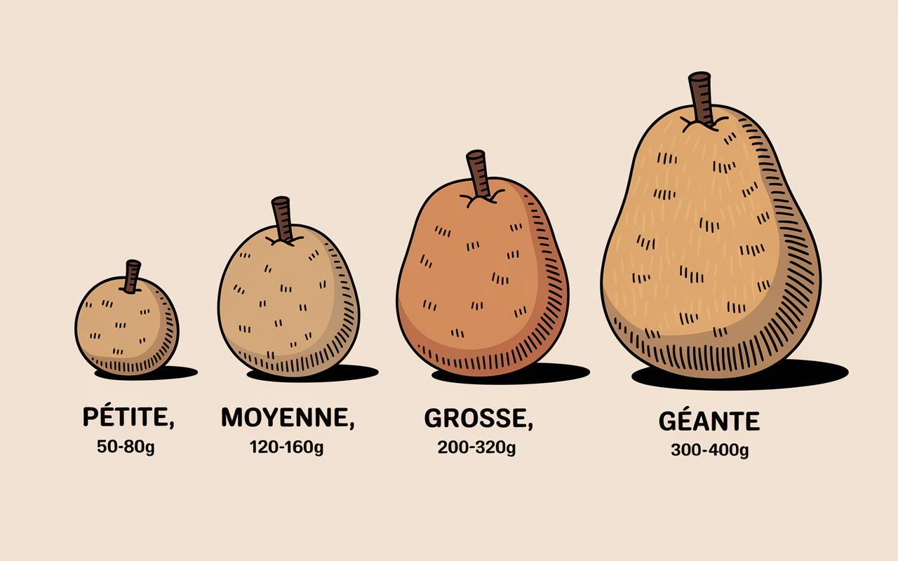 Tableau tailles pommes de terre petite moyenne grosse geante poids