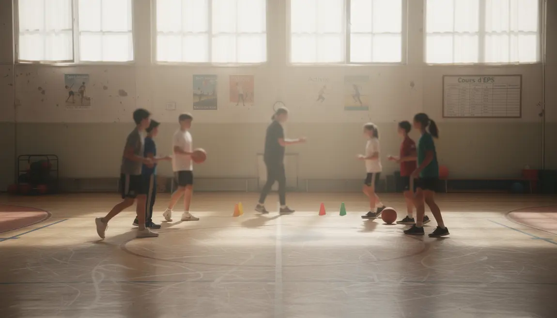 professeur de sport guidant des adolescents gymnase