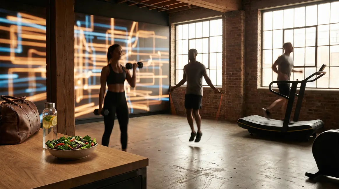 Personnes faisant du sport en salle, nutrition et énergie