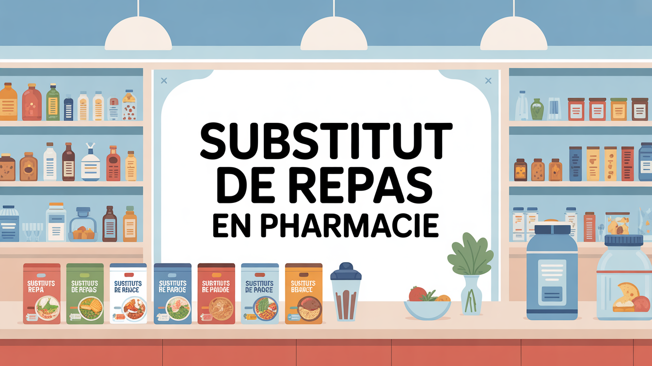 illustration substitut de repas pharmacie avec barres et shakers