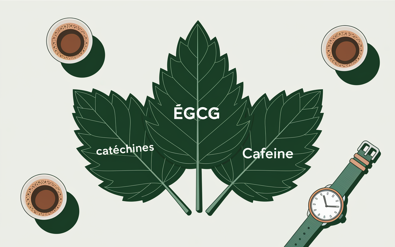 the vert schéma actifs catechines egcg cafeine