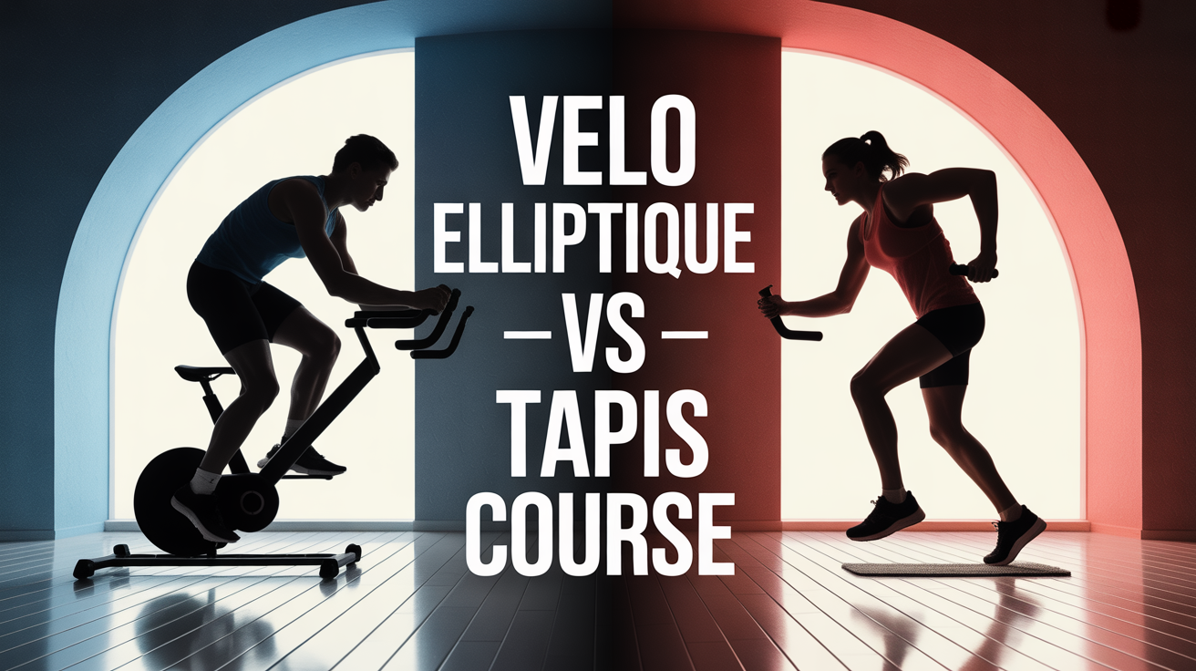 illustration comparatif velo elliptique et tapis de course salle de sport maison
