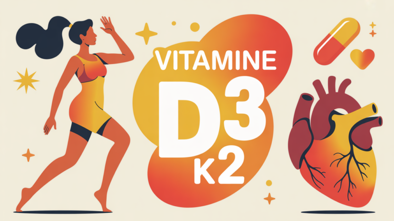 Illustration femme santé os et coeur vitamine D3 K2