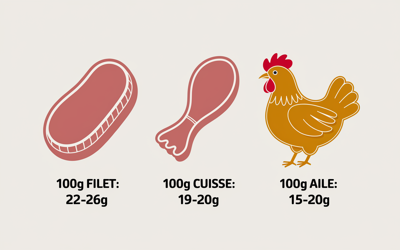 combien de proteines dans 100 g de poulet filet cuisse aile