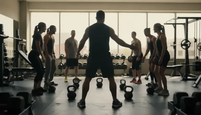 Coach guidant groupe pour kettlebell snatch en salle