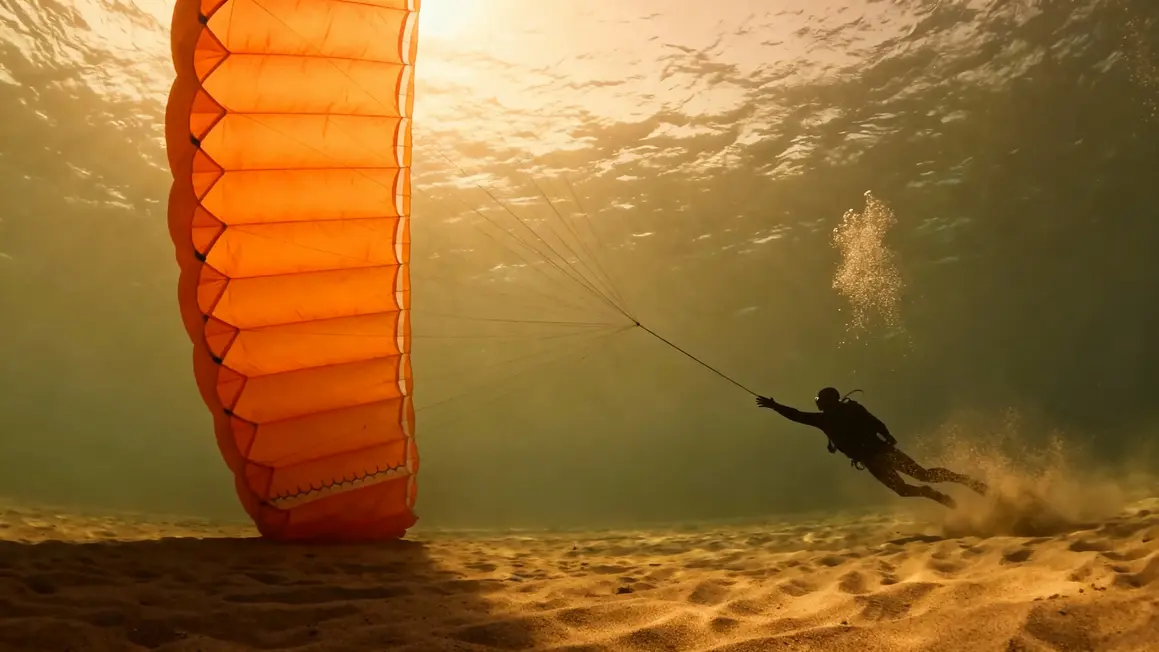 Parachute de palier orange sous l'eau