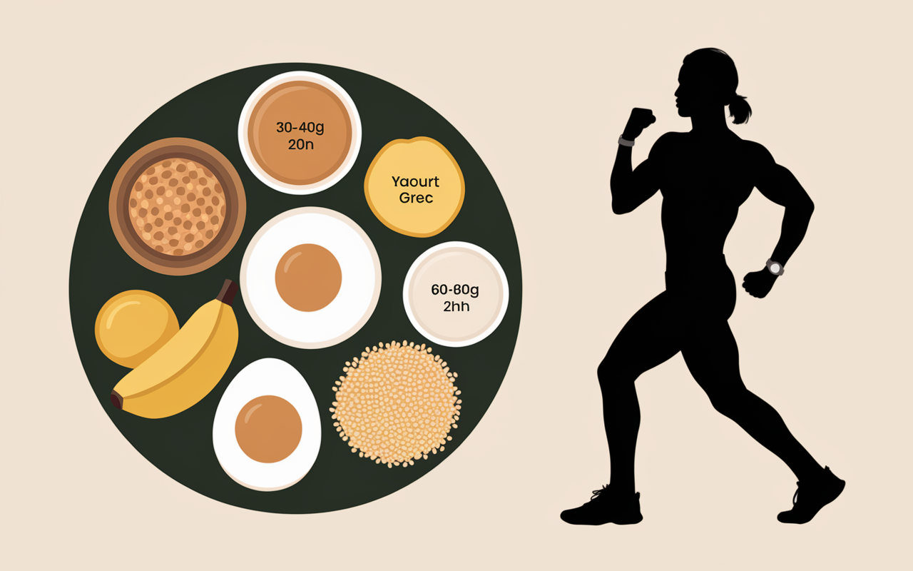 petit dejeuner pour sportif plateau bol avoine banane oeuf yaourt