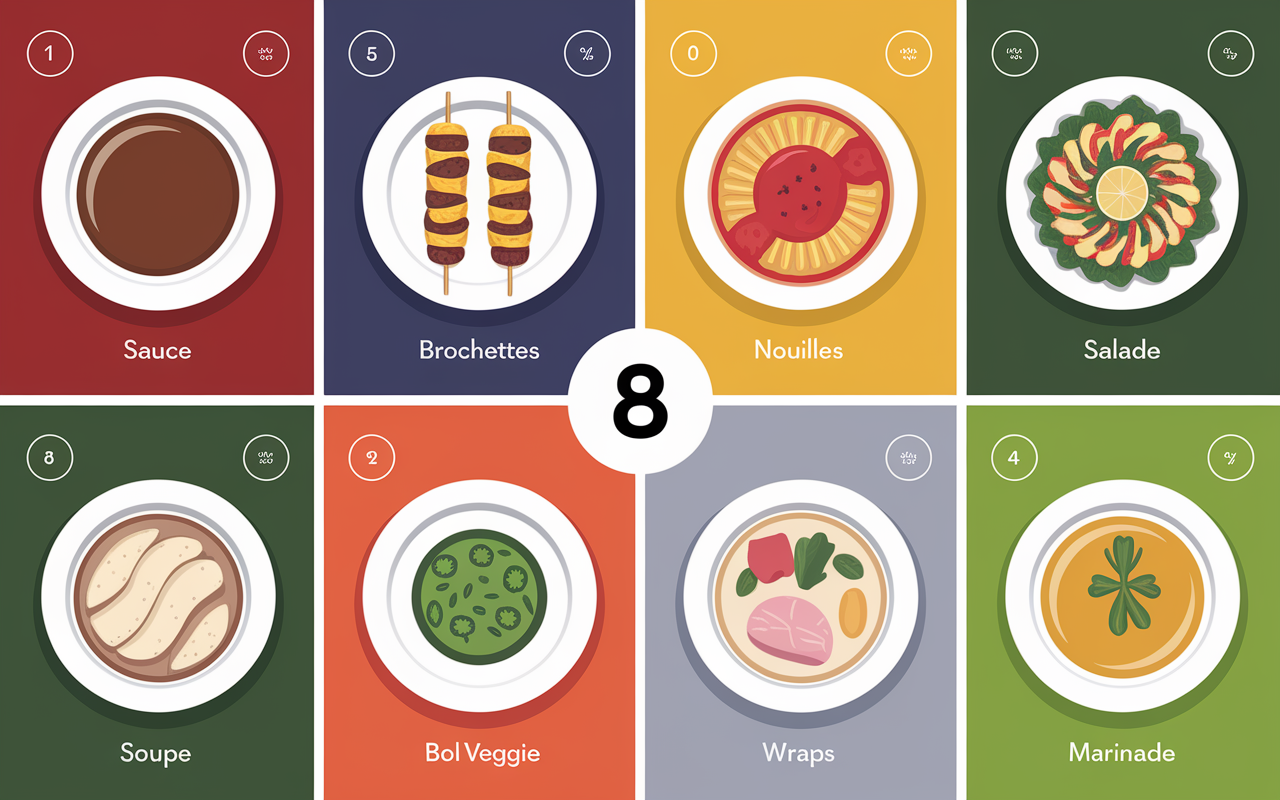 table de 8 recettes salees avec beurre de cacahuetes en infographie