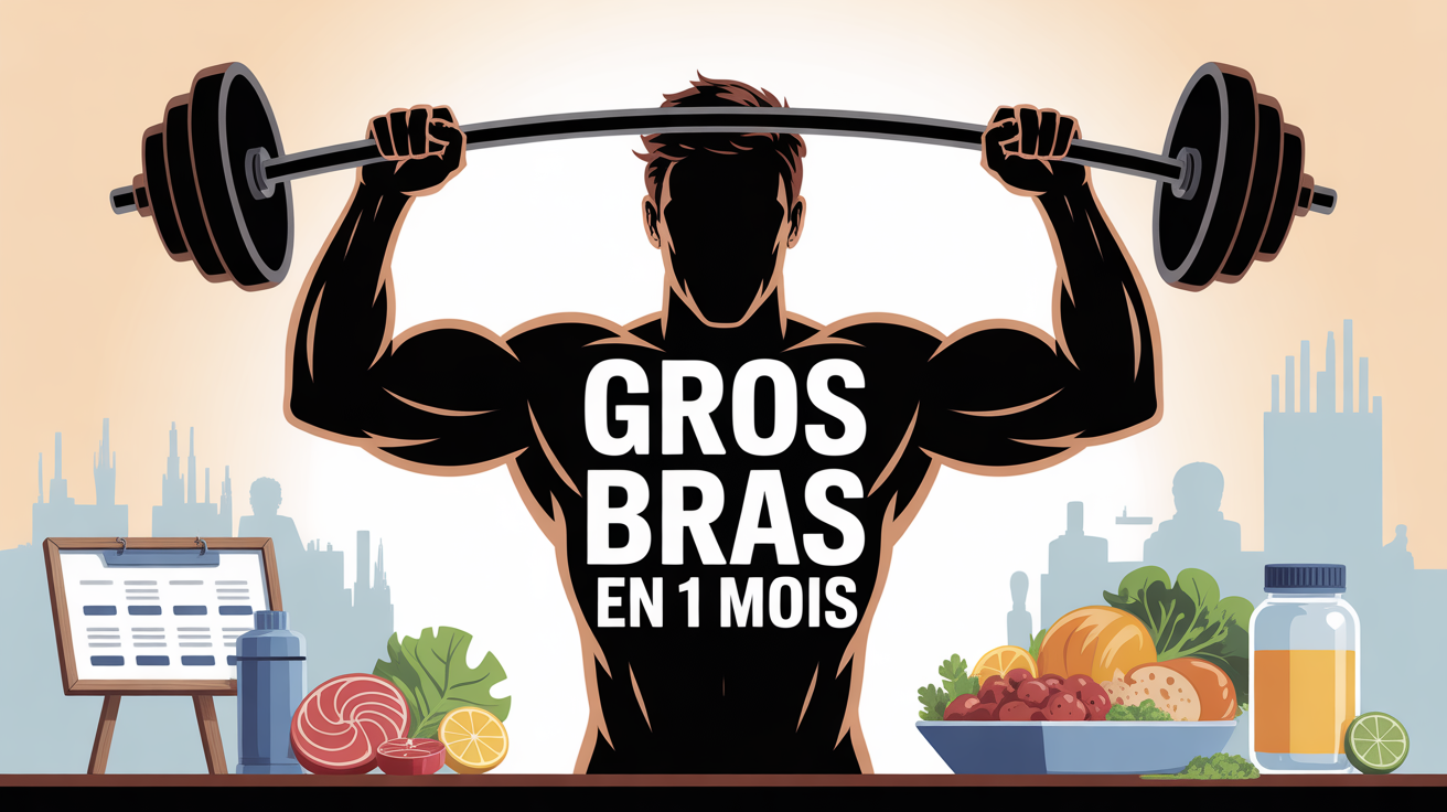 Illustration curl haltères avec aliments pour avoir des gros bras en 1 mois