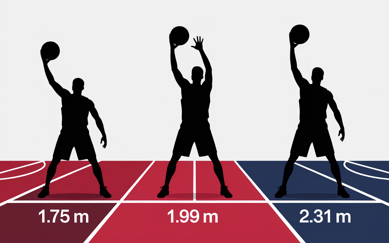 graphique taille basketteur nba 1m75 1m99 2m31
