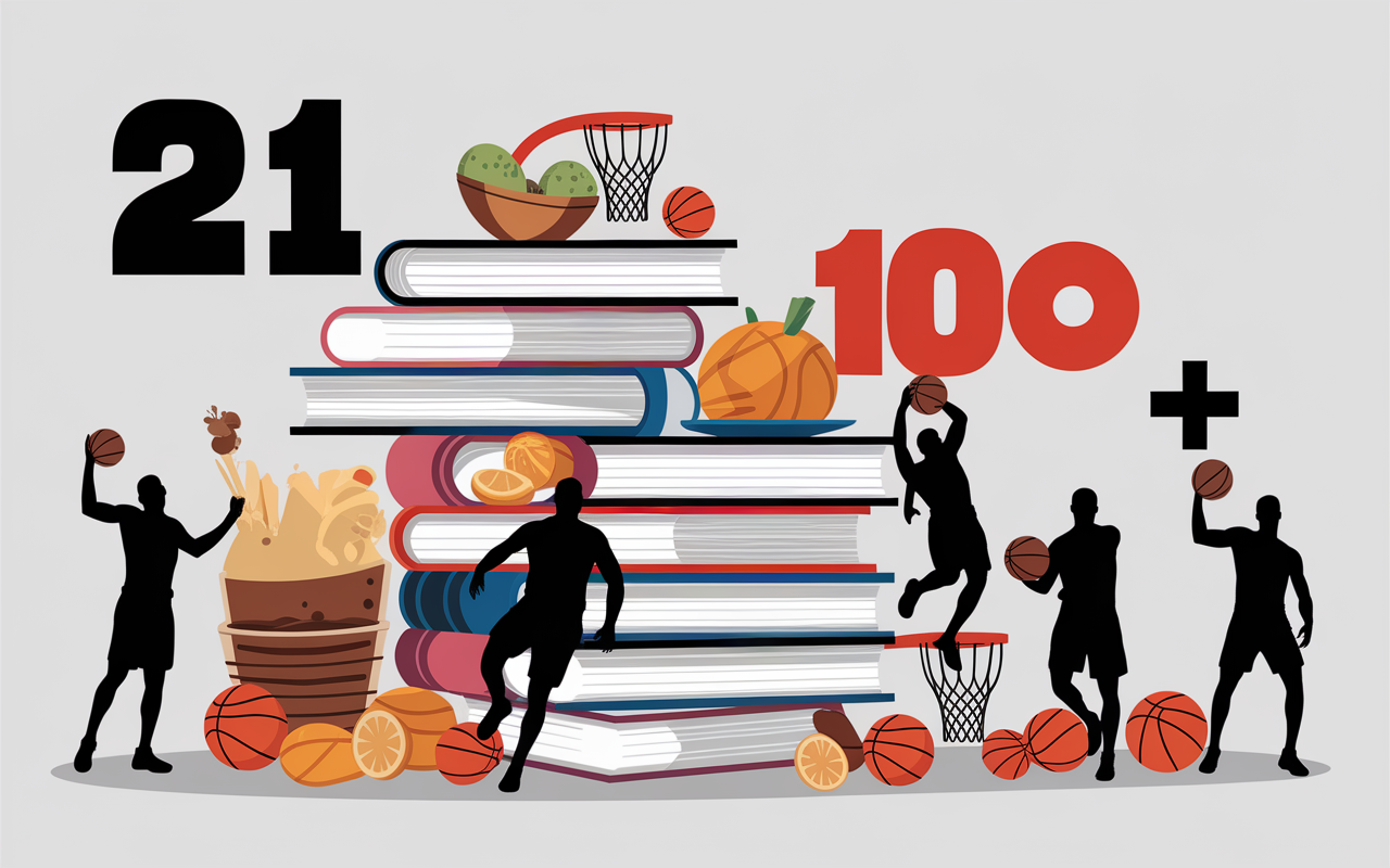Pile de livre sur la nutrition sportive avec équipements