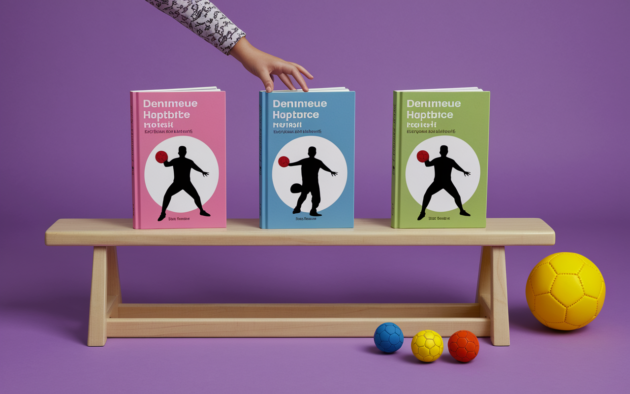 Trois livres handball sur banc gymnase