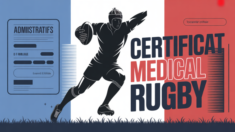certificat médical rugby illustration joueur devant drapeau français