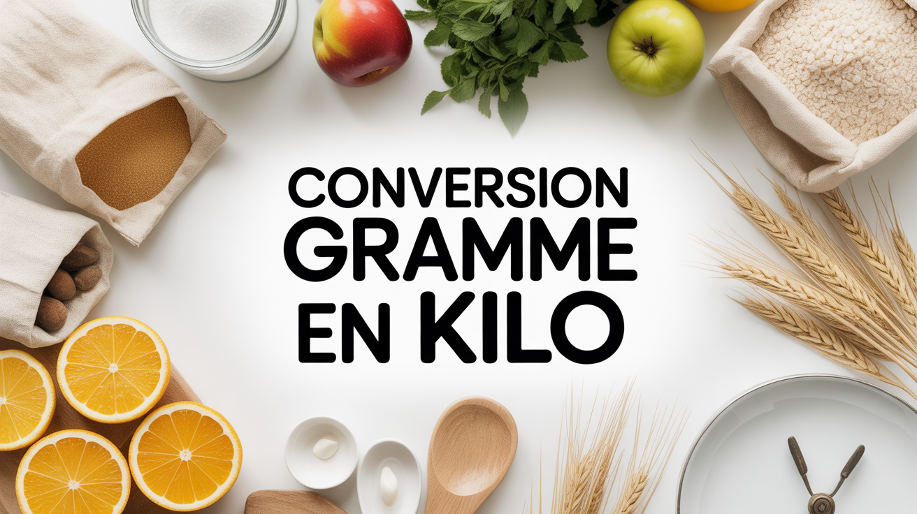 balance cuisine avec sacs et inscription conversion gramme en kilos