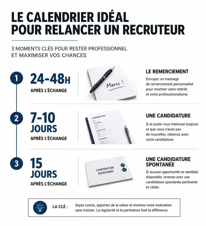 Infographie sur le timing idéal pour une relance mail candidature