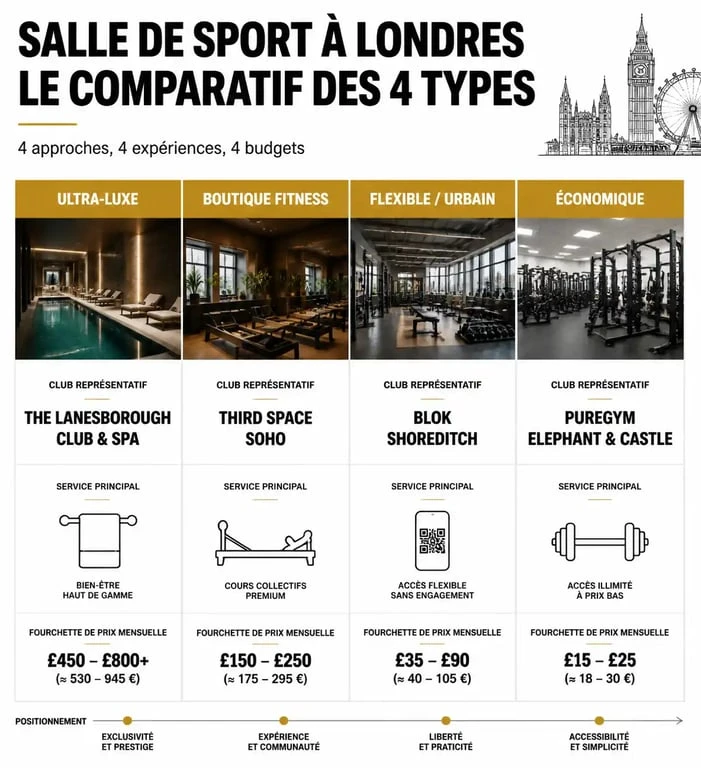 Comparatif des salles de sport à Londres : prix et services par type de club