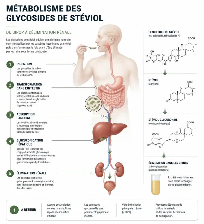 Schéma du métabolisme de la stévia et son interaction avec le foie