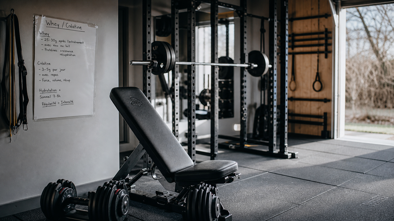 Home gym pour musculation : matériel et suppléments en garage