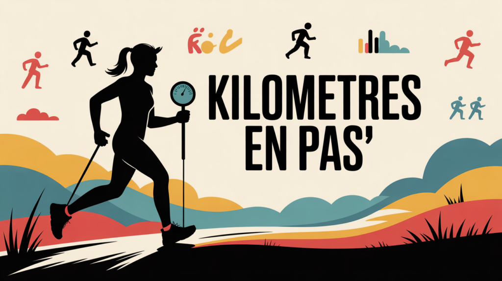 silhouette dynamique avec podomètre et texte kilomètres en pas