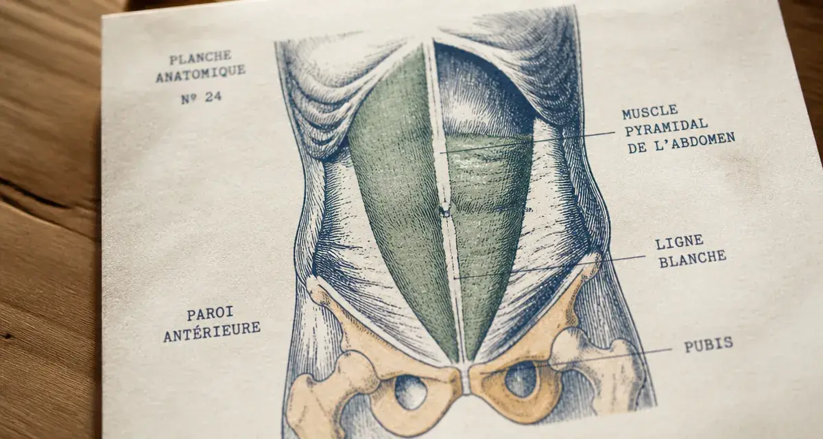 Muscle pyramidal de l abdomen sur planche d’anatomie