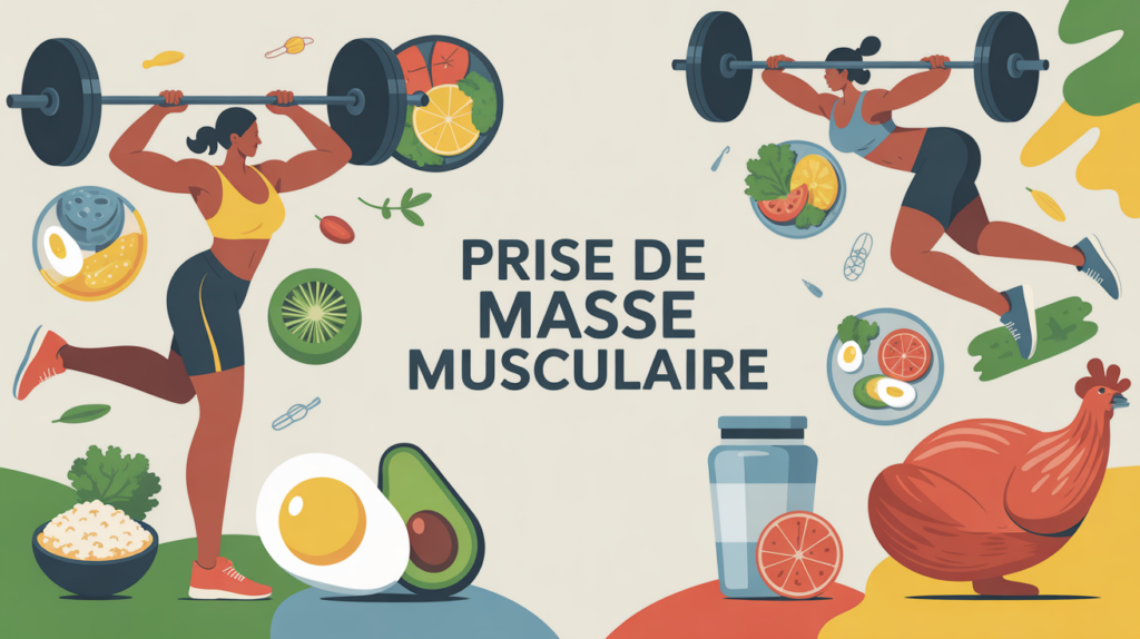 silhouettes sportives et aliments prise de masse musculaire